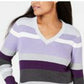 Karen Scott Women's Emma Cotton Striped Sweater Purple Size Petite Small-Medium