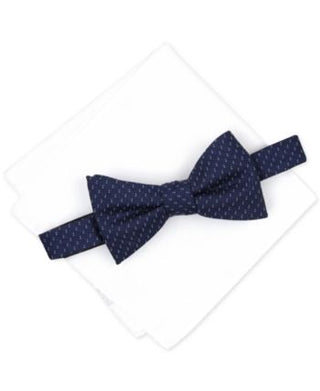 Alfani Men's Mini Neat To-Tie Bow Tie & Solid Pocket Square Set Blue Size Regular
