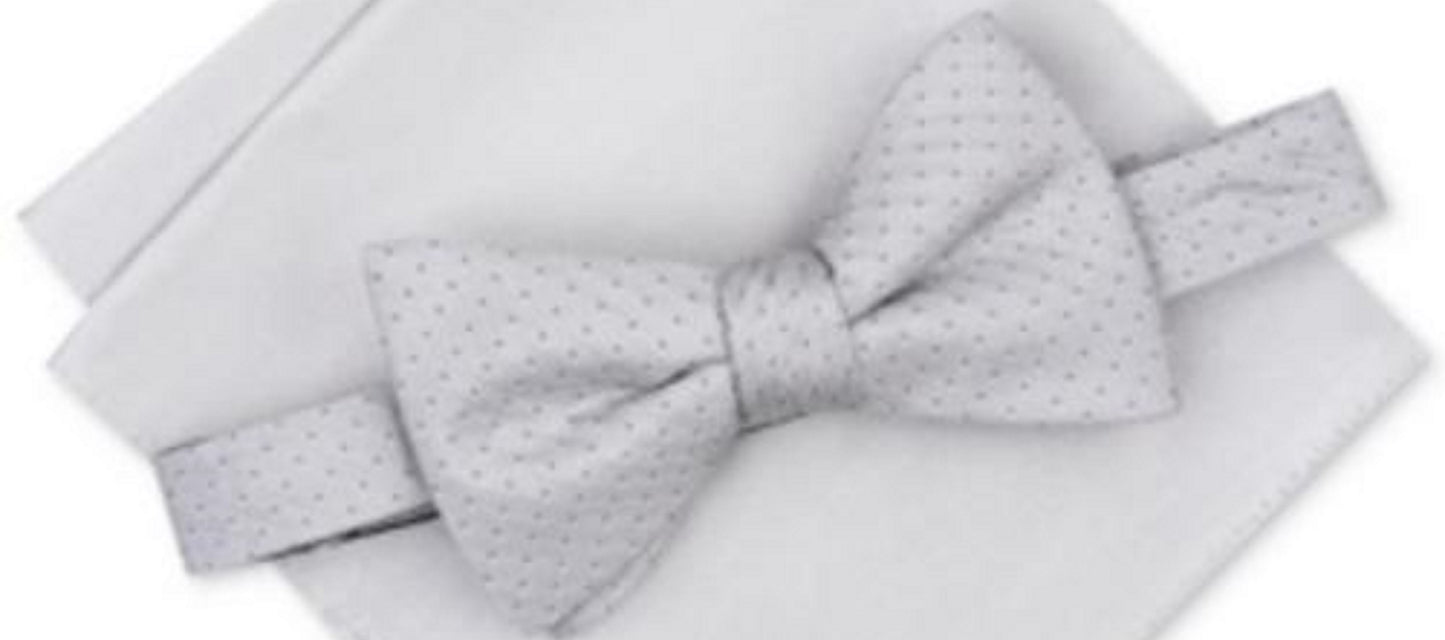 Alfani Men's Mini Neat To-Tie Bow Tie & Solid Pocket Square Set Gray Size Regular