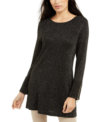 Alfani Women's Glitter-Knit Tunic Sweater Black /Gold Size Large