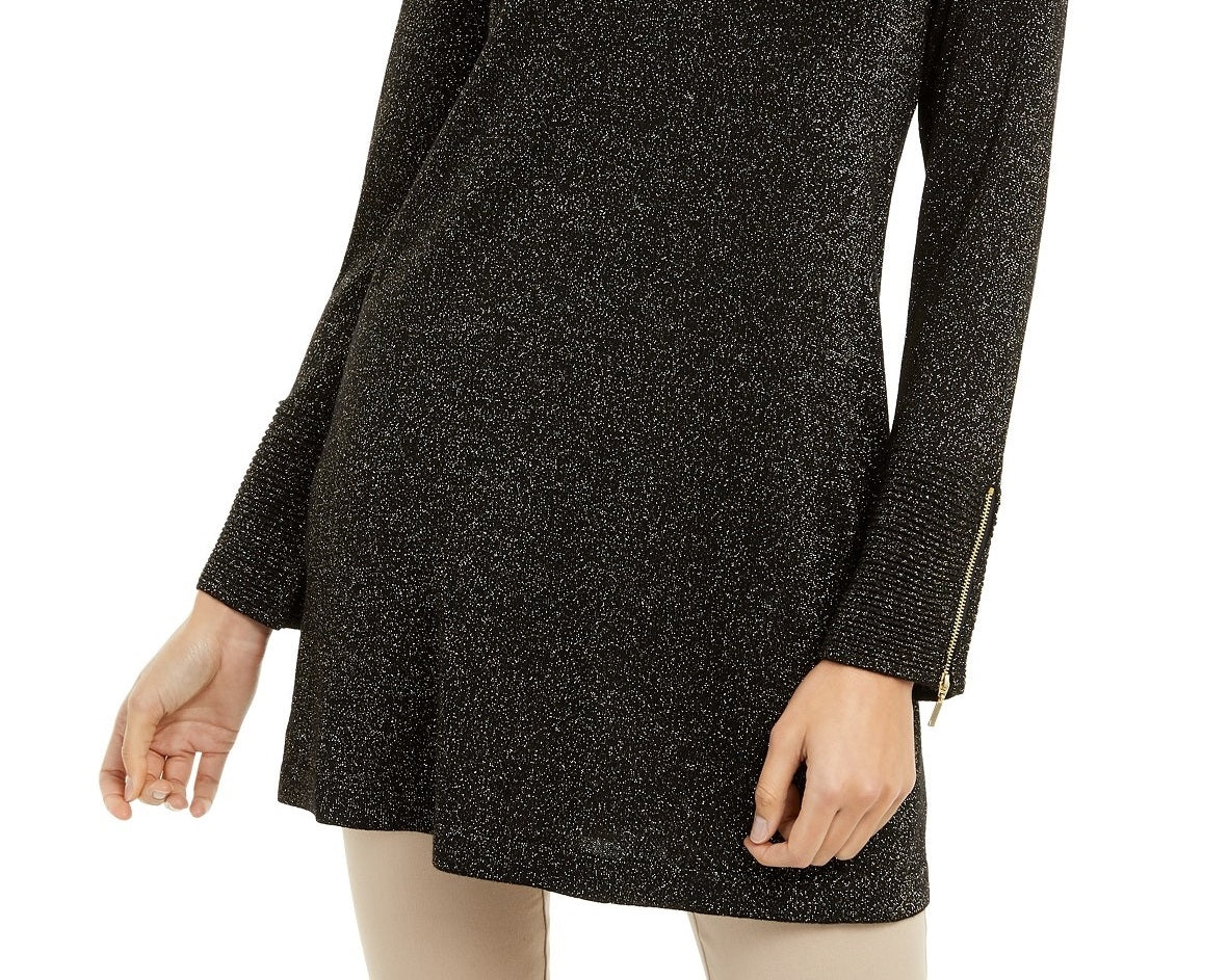Alfani Women's Glitter-Knit Tunic Sweater Black /Gold Size Large