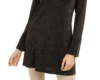 Alfani Women's Glitter-Knit Tunic Sweater Black /Gold Size Large