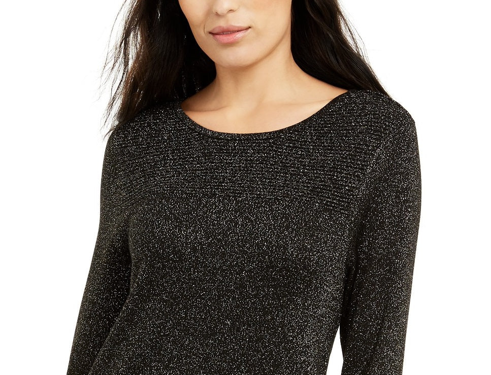 Alfani Women's Glitter-Knit Tunic Sweater Black/ Gold Lrx Size Extra Large