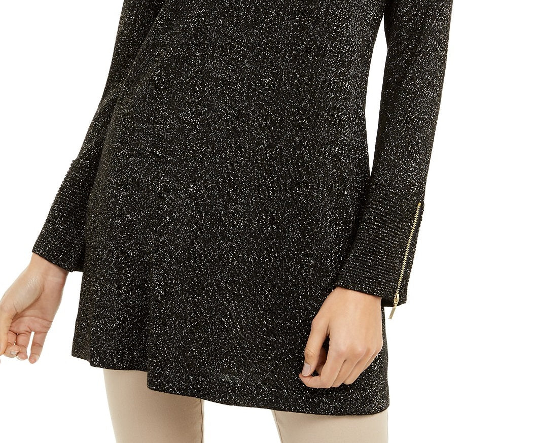 Alfani Women's Glitter-Knit Tunic Sweater Black/ Gold Lrx Size Extra Large