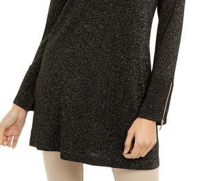 Alfani Women's Glitter-Knit Tunic Sweater Black/ Gold Lrx Size Extra Large