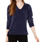 Maison Jules Women's Chenille V Neck Sweater Blue Size Large