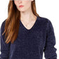 Maison Jules Women's Chenille V Neck Sweater Blue Size Large