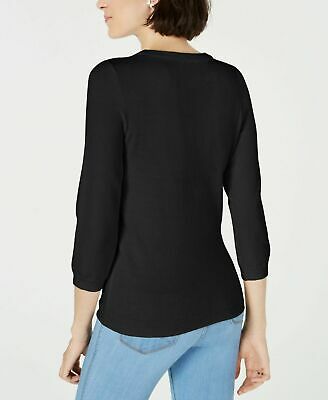 Maison Jules Women's Crewneck 3/4 Sleeve Sweater Black Size Small