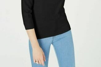 Maison Jules Women's Crewneck 3/4 Sleeve Sweater Black Size Small