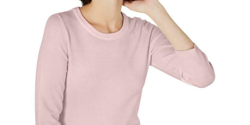 Maison Jules Women's Crewneck 3/4-Sleeve Sweater Pink Size Extra Small