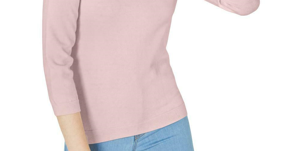 Maison Jules Women's Crewneck 3/4-Sleeve Sweater Pink Size Extra Small