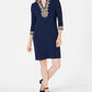 Charter Club Women's Braided-Trim Shift Dress Blue Size Extra Large