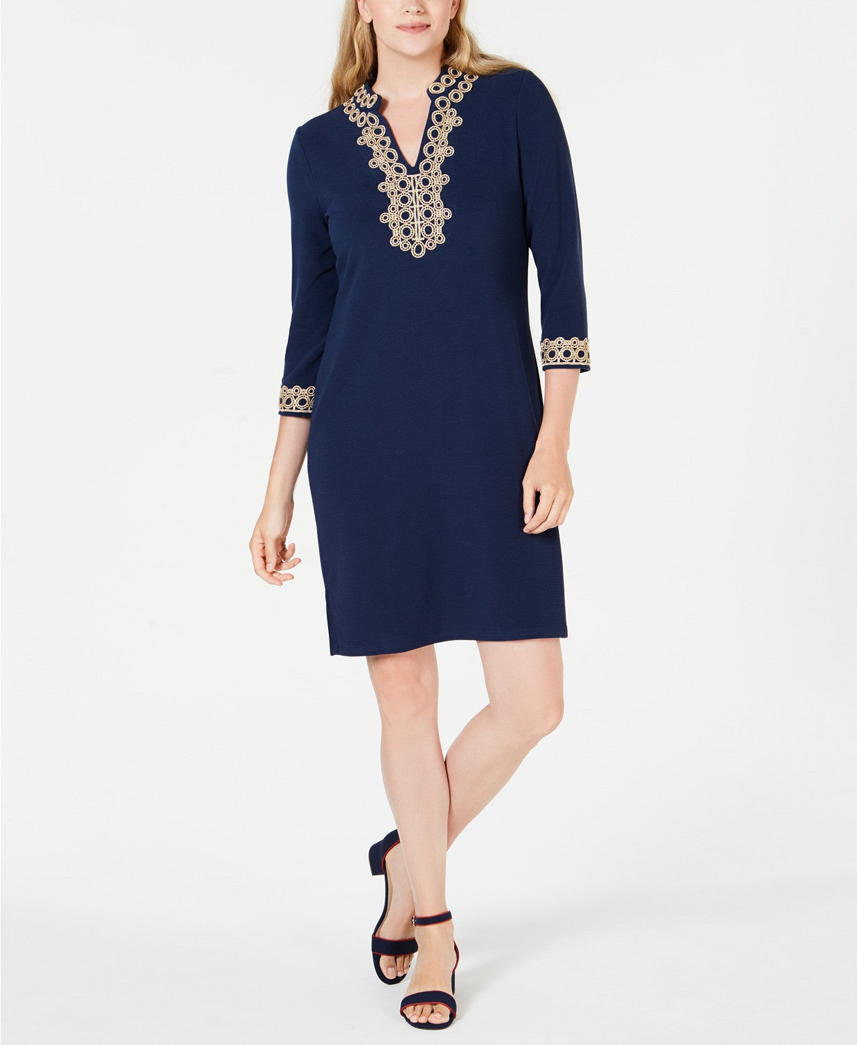 Charter Club Women's Braided-Trim Shift Dress Blue Size Extra Large