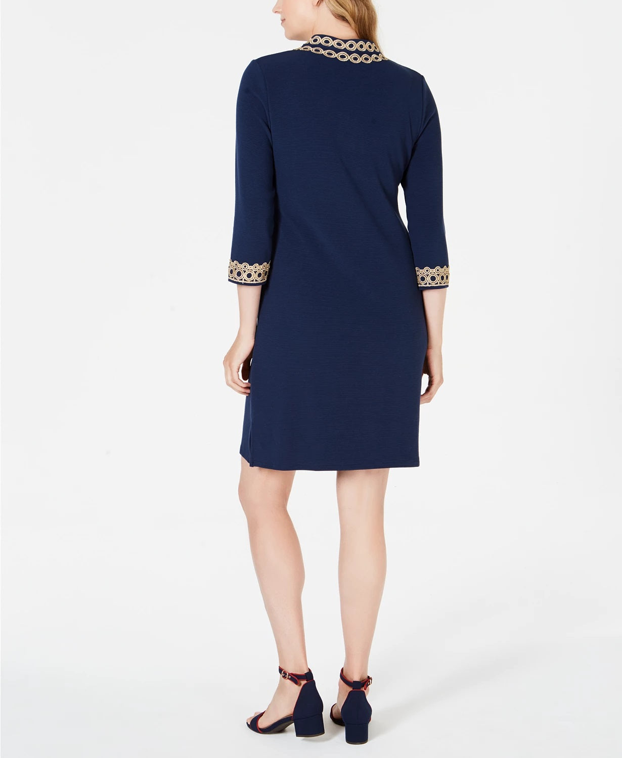 Charter Club Women's Braided-Trim Shift Dress Blue Size Medium