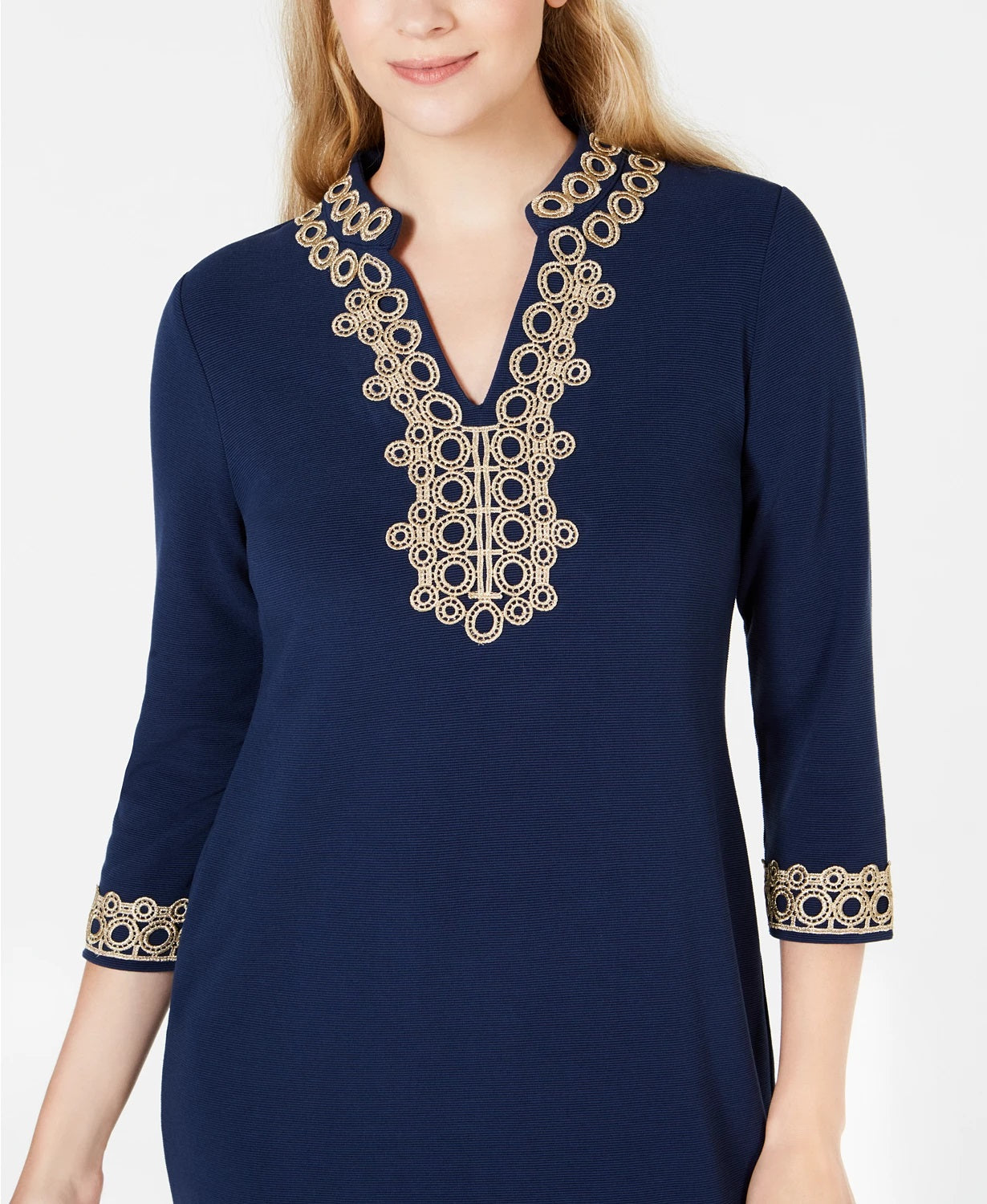 Charter Club Women's Braided-Trim Shift Dress Blue Size Medium