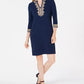 Charter Club Women's Braided-Trim Shift Dress Blue Size Medium