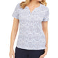 Karen Scott Women's Printed Short-Sleeve Henley Top Bright blue Size Small