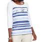 Karen Scott Women's Striped Sequined Seashell Top White Size Small