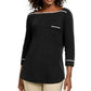 Karen Scott Women's Petite Piping-Trim T-Shirt Black Size Medium