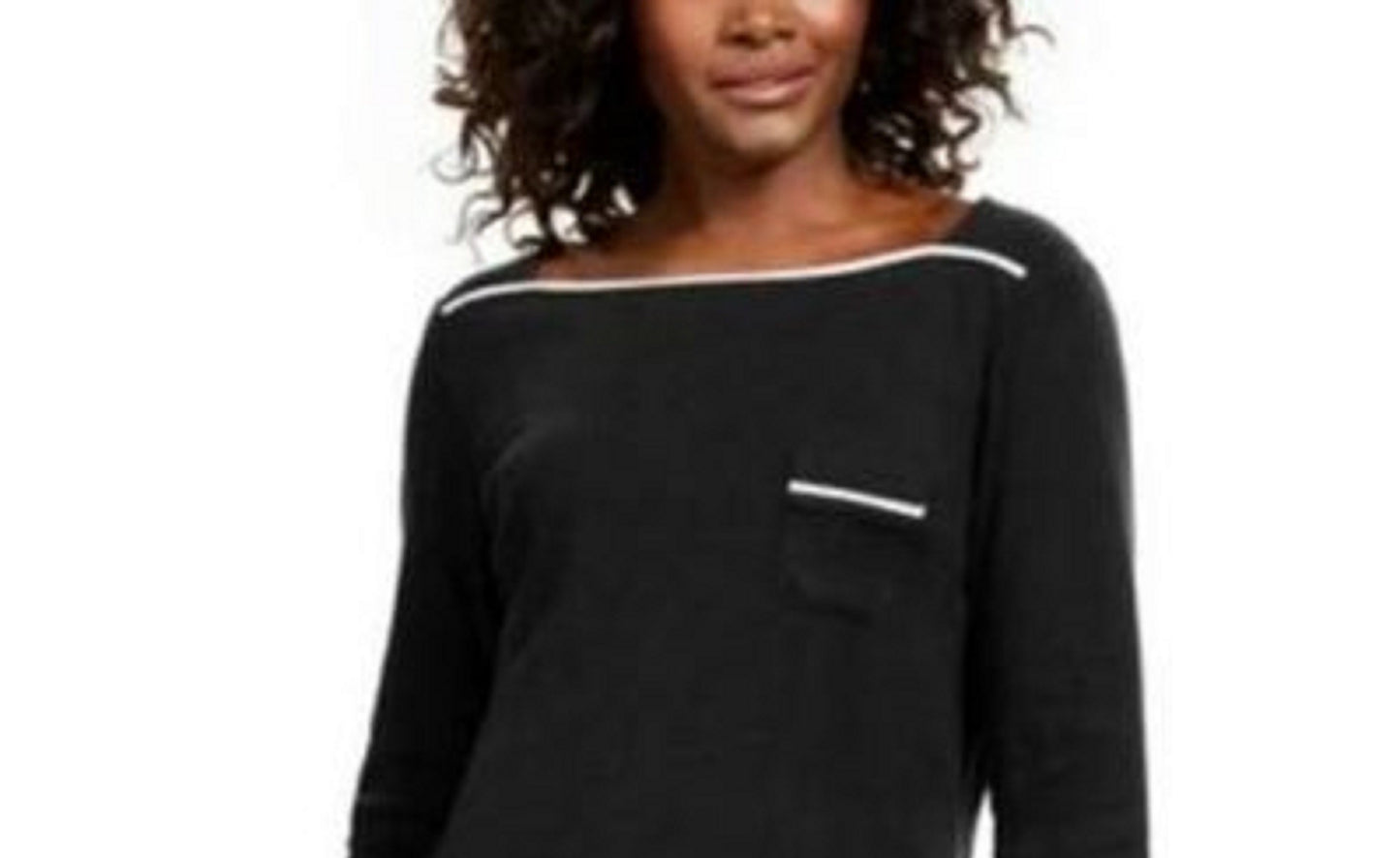 Karen Scott Women's Petite Piping-Trim T-Shirt Black Size Medium