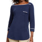Karen Scott Women's Piping-Trim T-Shirt  Blue Size Petite Small
