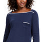Karen Scott Women's Piping-Trim T-Shirt  Blue Size Petite Small