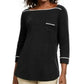 Karen Scott Women's Petite Piping-Trim T-Shirt Black Size Petite