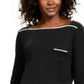 Karen Scott Women's Petite Piping-Trim T-Shirt Black Size Petite