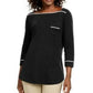 Karen Scott Women's Piping-Trim T-Shirt Black Size Petite-Small