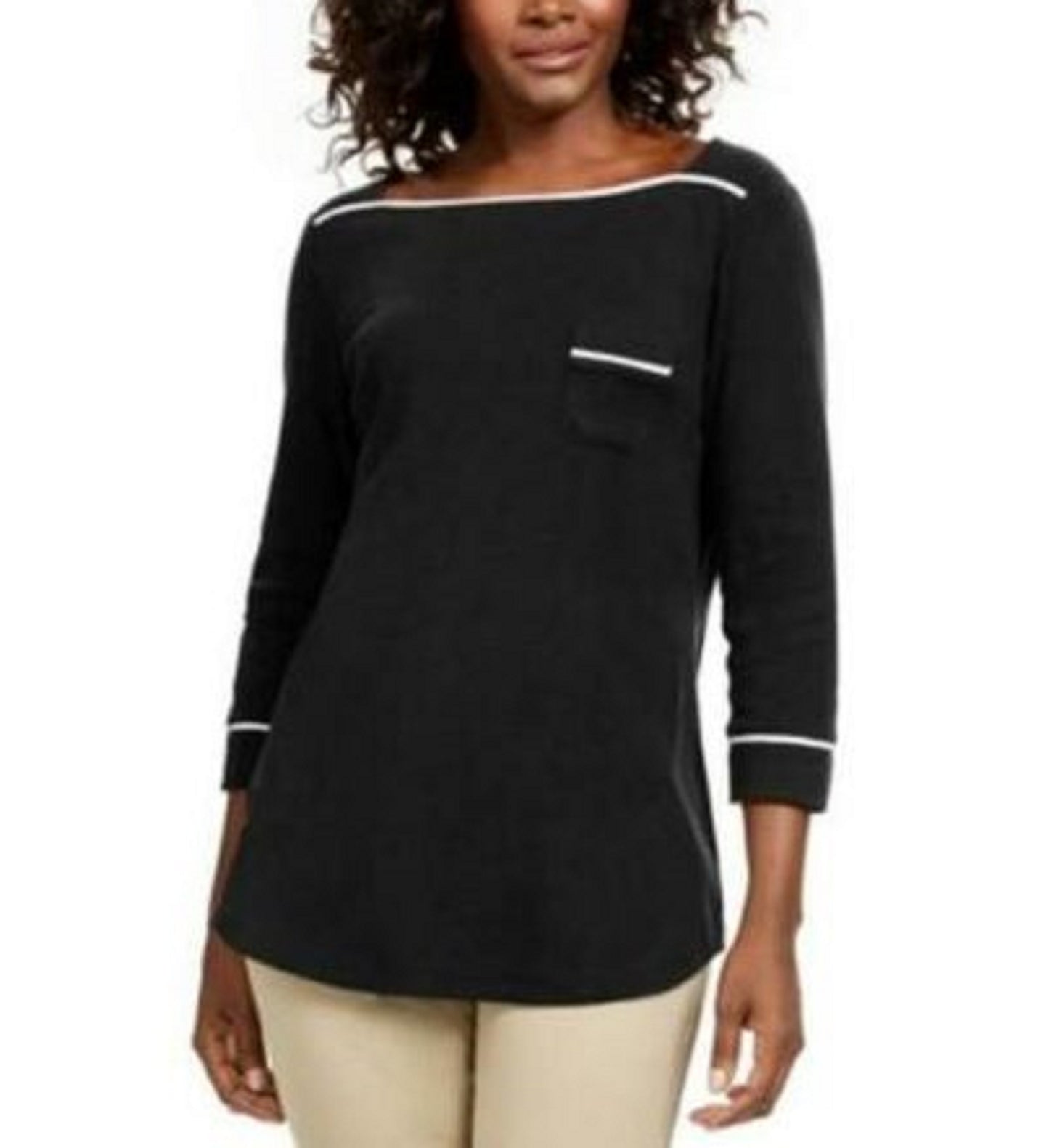 Karen Scott Women's Piping-Trim T-Shirt Black Size Petite-Small