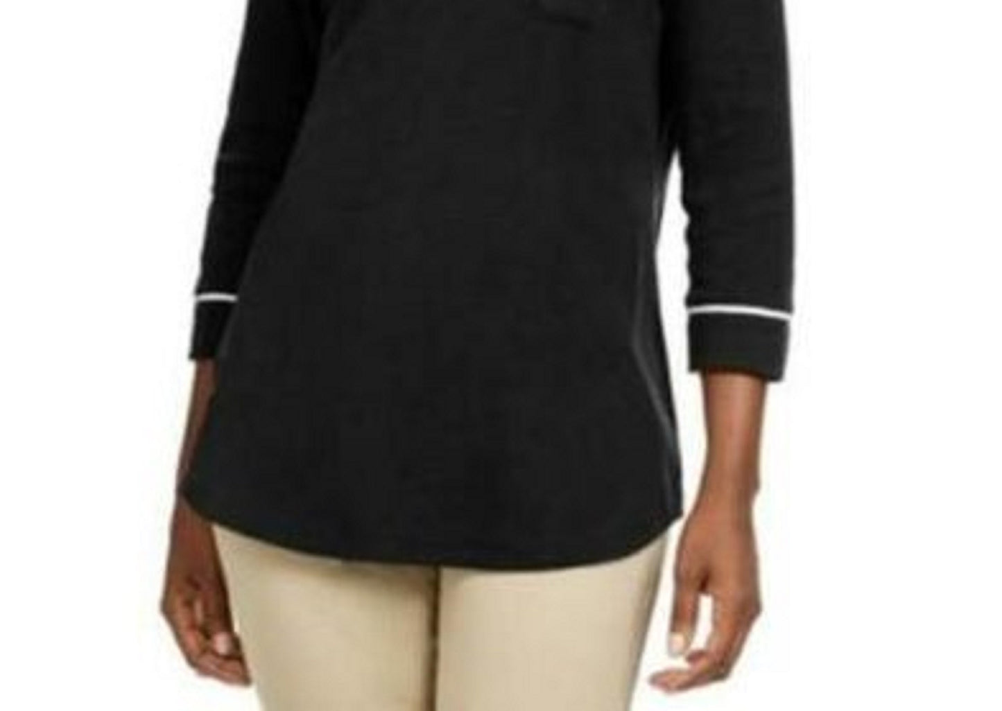 Karen Scott Women's Piping-Trim T-Shirt Black Size Petite-Small