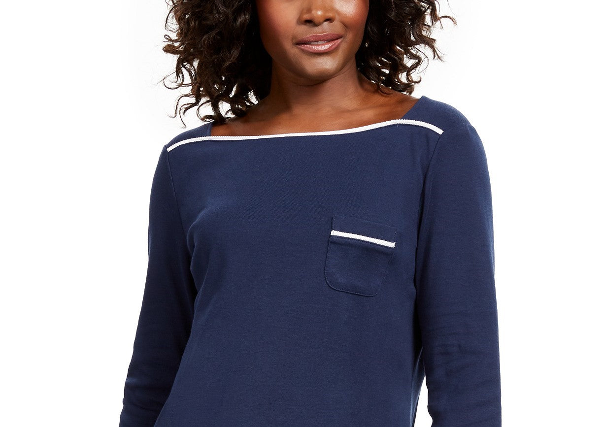 Karen Scott Women's Petite Piping-Trim T-Shirt Navy Size Medium