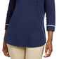 Karen Scott Women's Petite Piping-Trim T-Shirt Navy Size Medium