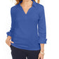 Karen Scott Women's Point Collar 3/4-Sleeve Top Blue Size Medium