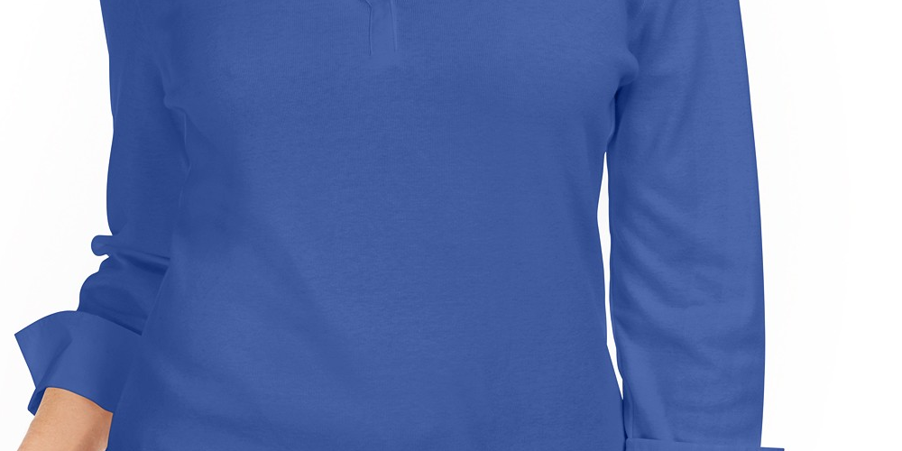 Karen Scott Women's Point Collar 3/4-Sleeve Top Blue Size Medium