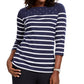 Karen Scott Women's Petite Striped Boatneck T-Shirt  Navy Size Petite Medium