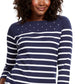 Karen Scott Women's Petite Striped Boatneck T-Shirt  Navy Size Petite Medium