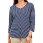 Karen Scott Women's Striped V-Neck Top Blue Size Small