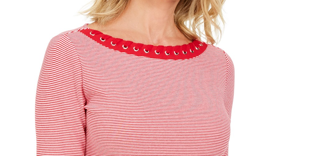Karen Scott Women's Cotton Grommet Top Bright Red Size Extra Large