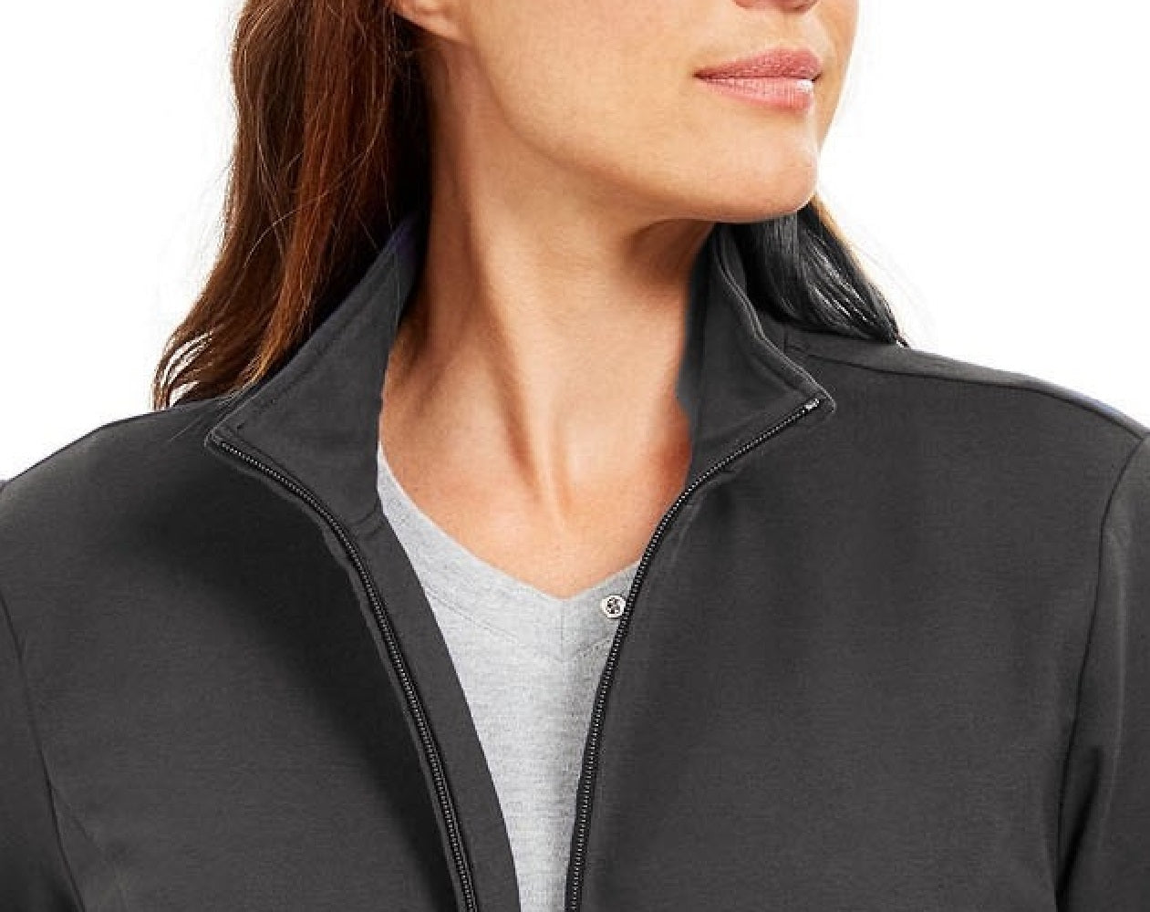 Karen Scott Women's Sport French Terry Ribbon-Trim Jacket Black Size Small