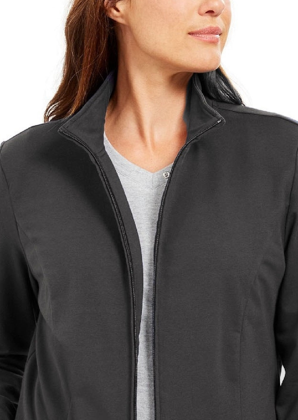 Karen Scott Women's Sport French Terry Ribbon-Trim Jacket Black Size XX Large