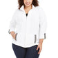 Karen Scott Women's Sport French Terry Ribbon-Trim Jacket White Size Medium