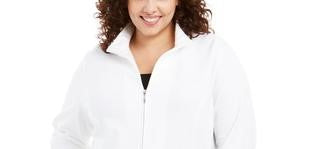 Karen Scott Women's Sport French Terry Ribbon-Trim Jacket White Size Medium