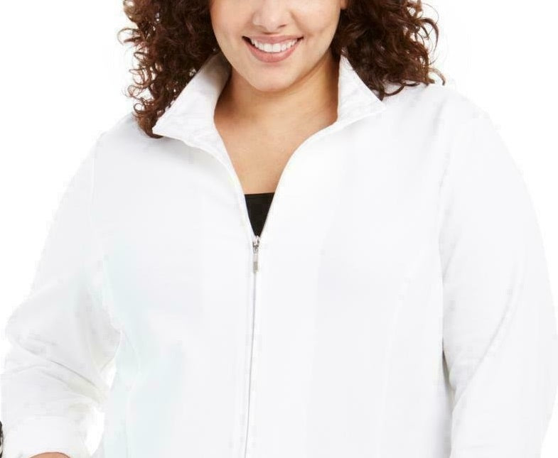 Karen Scott Women's Sport French Terry Ribbon-Trim Jacket White Size Small