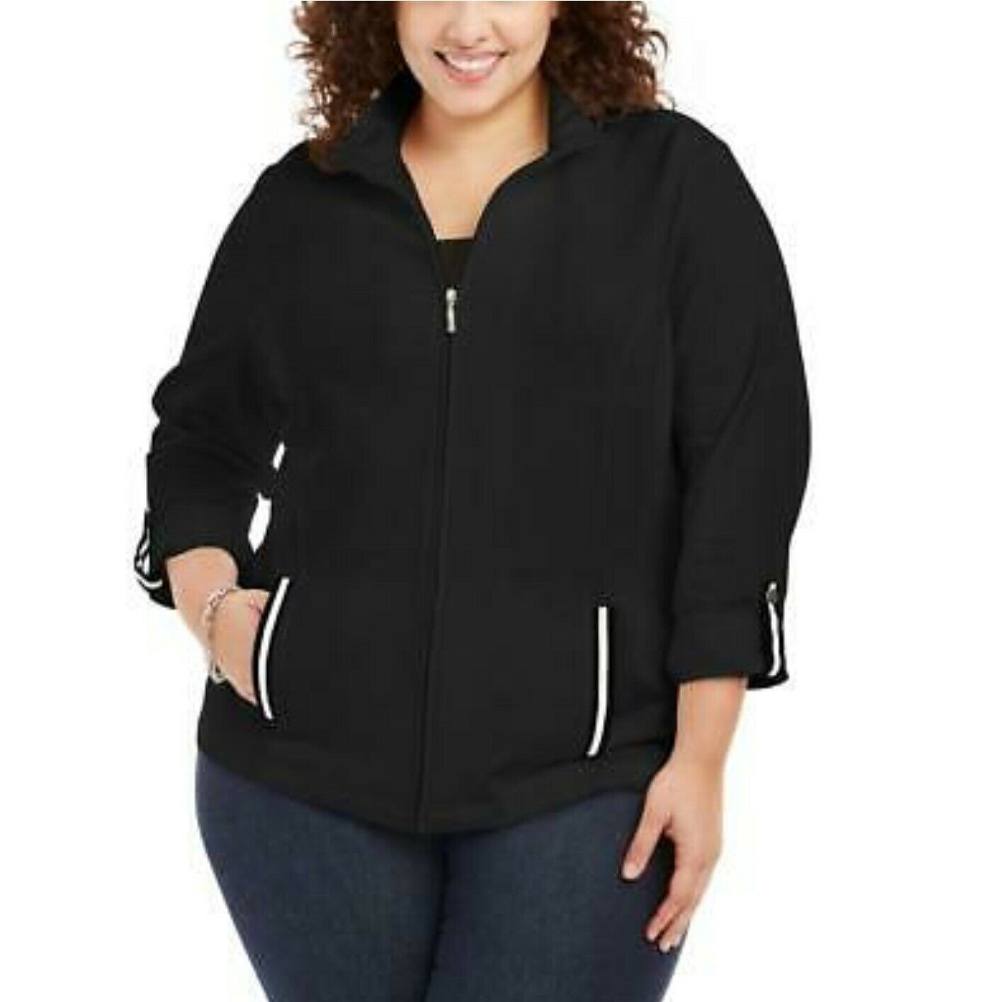 Karen Scott Women's Plus Size French Terry Jacket Black Size O-Small