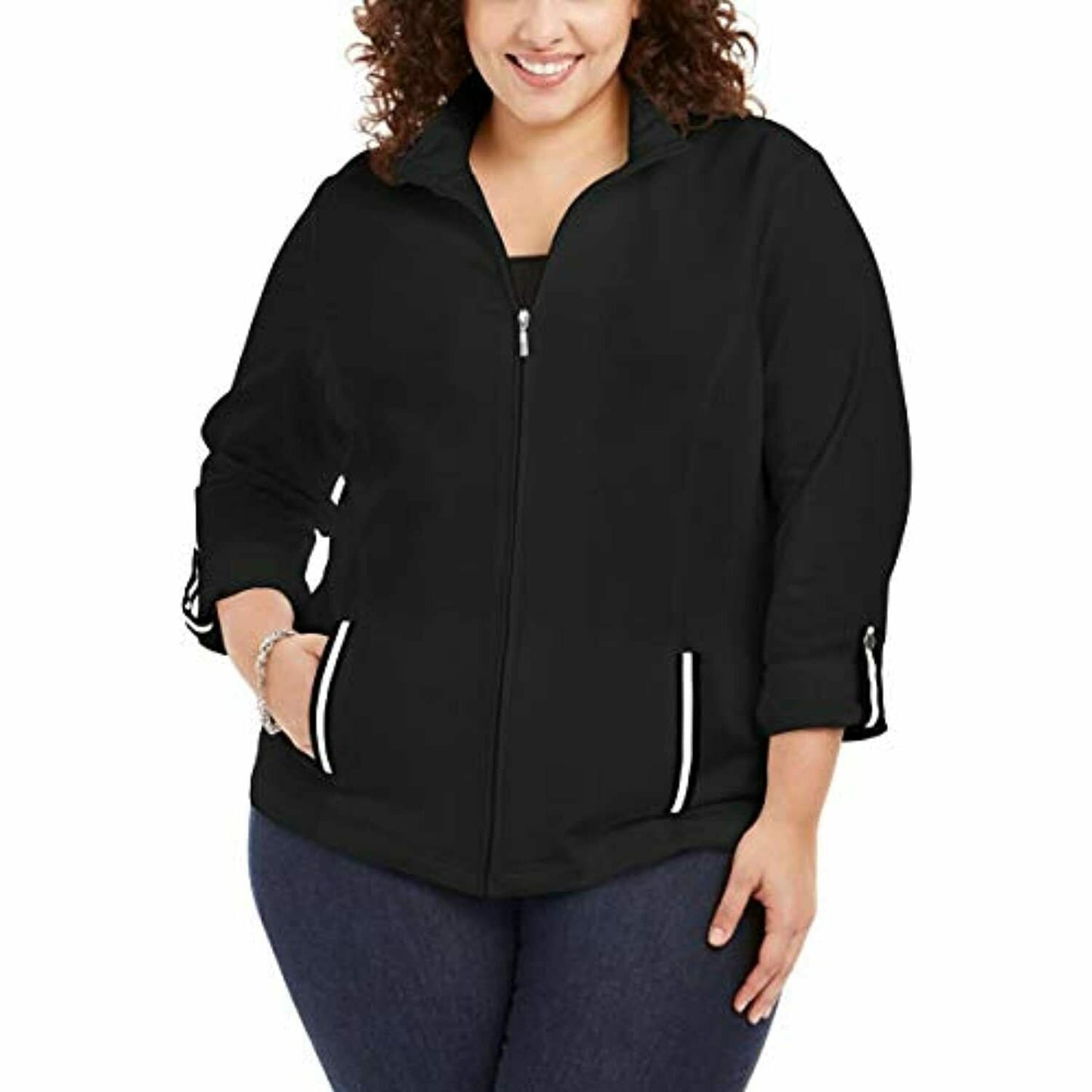 Karen Scott Women's Plus Size French Terry Jacket Black Size 2 X-Large