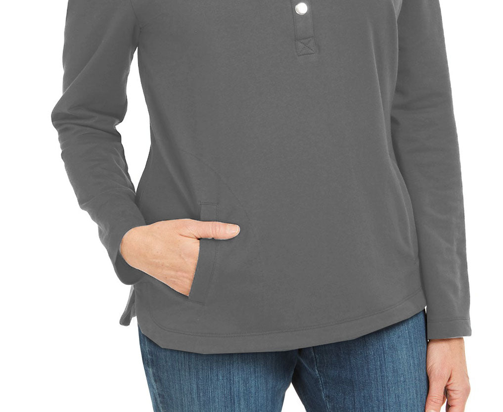 Karen Scott Women's Sport Mock-Neck Vented-Hem Top Med Gray Size Small