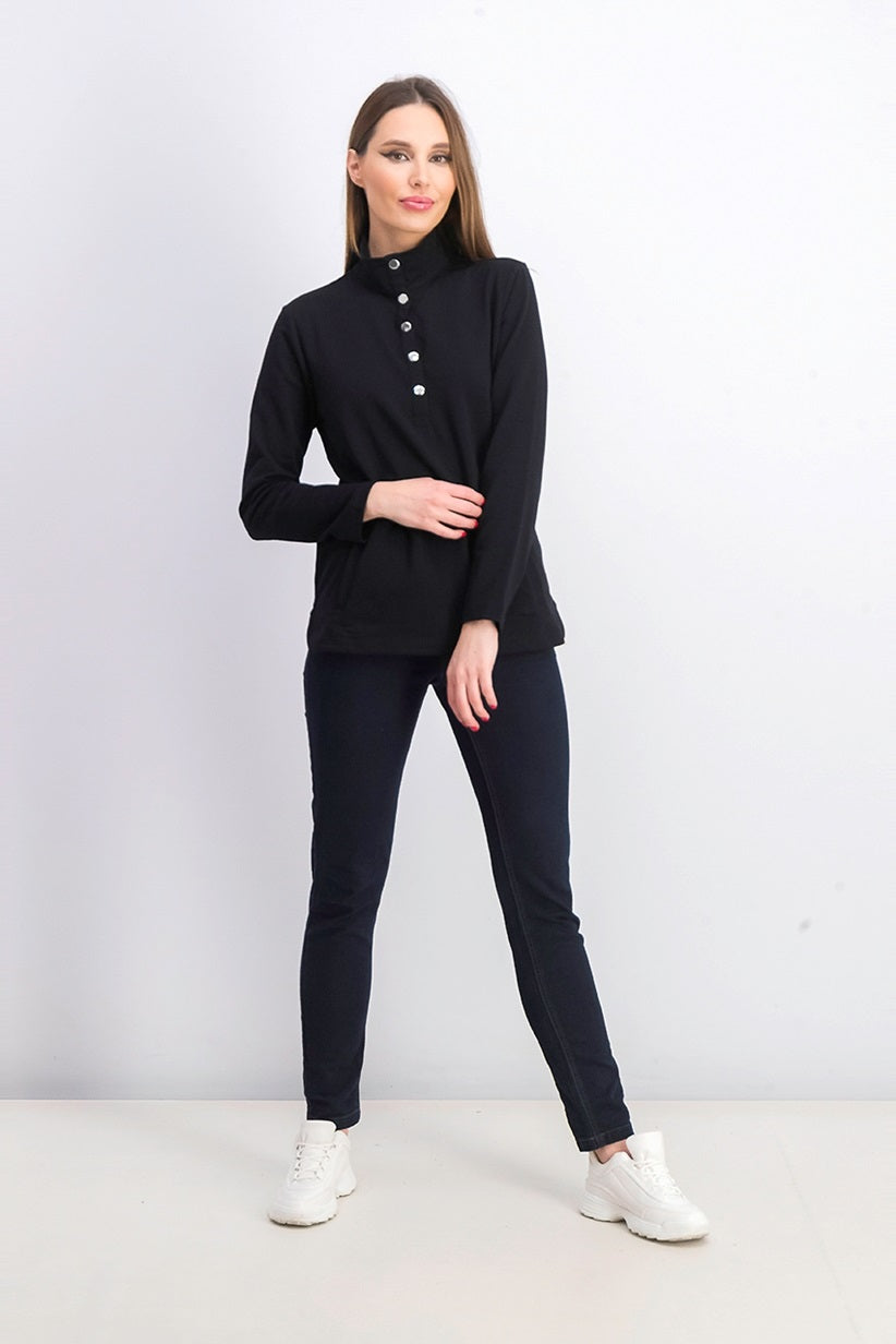 Karen Scott Women's Sport Mock-Neck Vented-Hem Top Black Size Medium