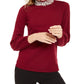 Alfani Women's Pearl-Neck Blouson Sweater Wine Size Large