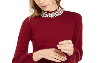 Alfani Women's Pearl-Neck Blouson Sweater Wine Size Large